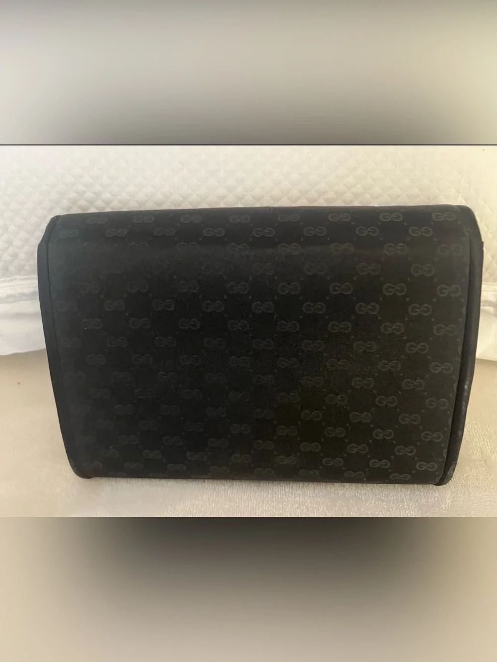 🩷Gucci Black Monogram Flap Clutch with Gold Double G Hardware🩷